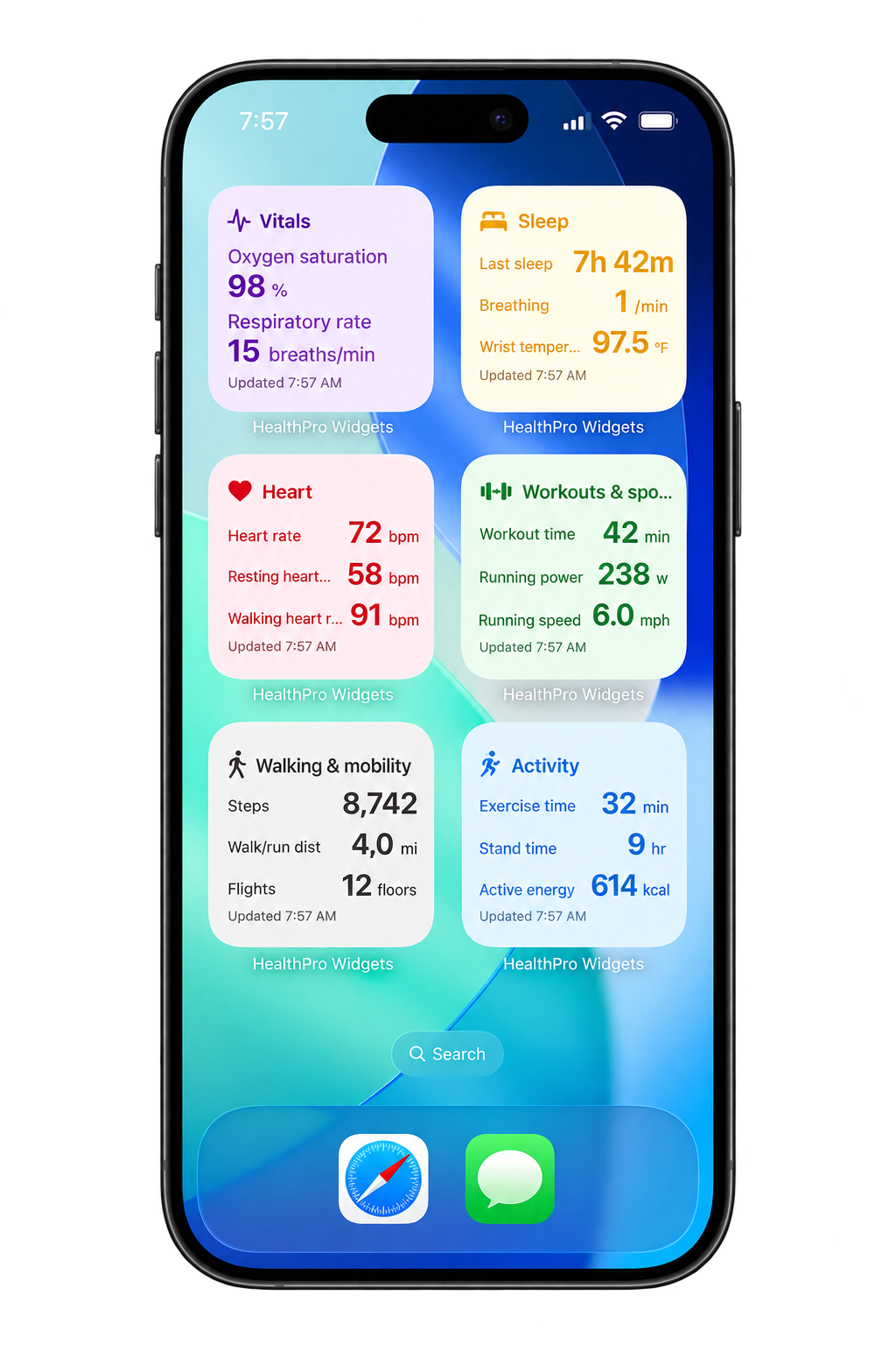 HealthPro Widgets on an iPhone Home Screen